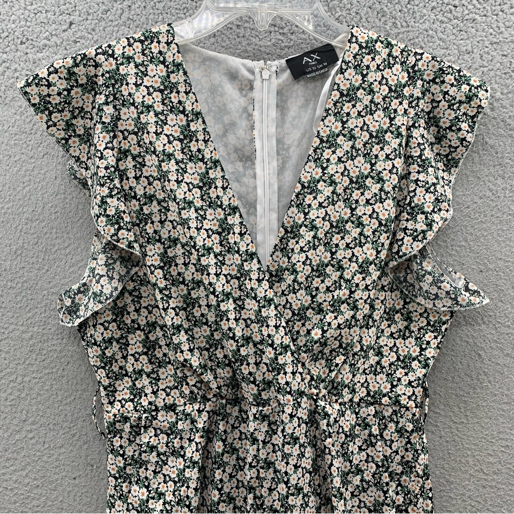 AX Paris Women Ditsy Floral V-Beck Ruffle Jumpsuit Romper Green White Size 10 - Picture 5 of 10